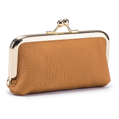 Genuine Leather Clip Wallet Bag – Cowhide Small Handbag for Coins, Car Keys, Lipstick & Earphone Storage, Women’s Pouch Case