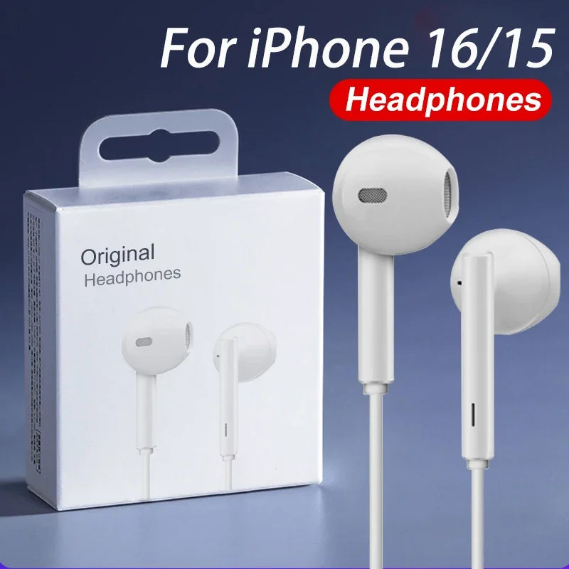 Apple iPhone Earphones — Original Wired Headphones for iPhone 7–16 Pro Max with USB-C, Lightning, 3.5mm