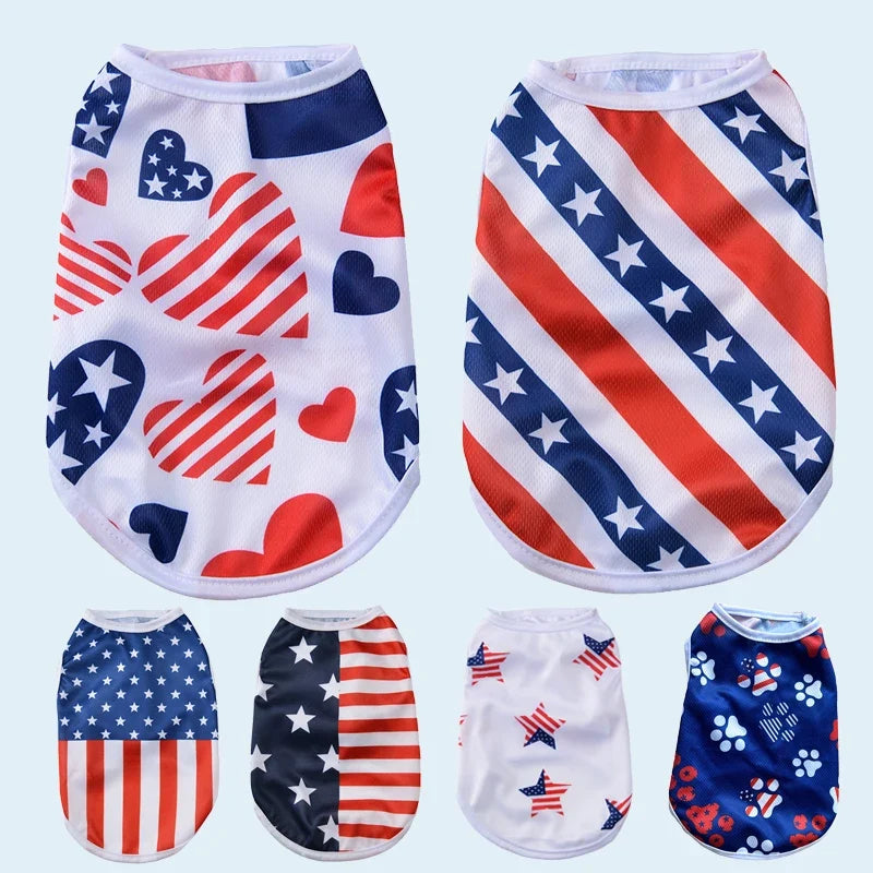 Summer Patriotic Dog Vest - Breathable Independence Day 4th of July Pet T-Shirt for Small Medium Dogs Cats