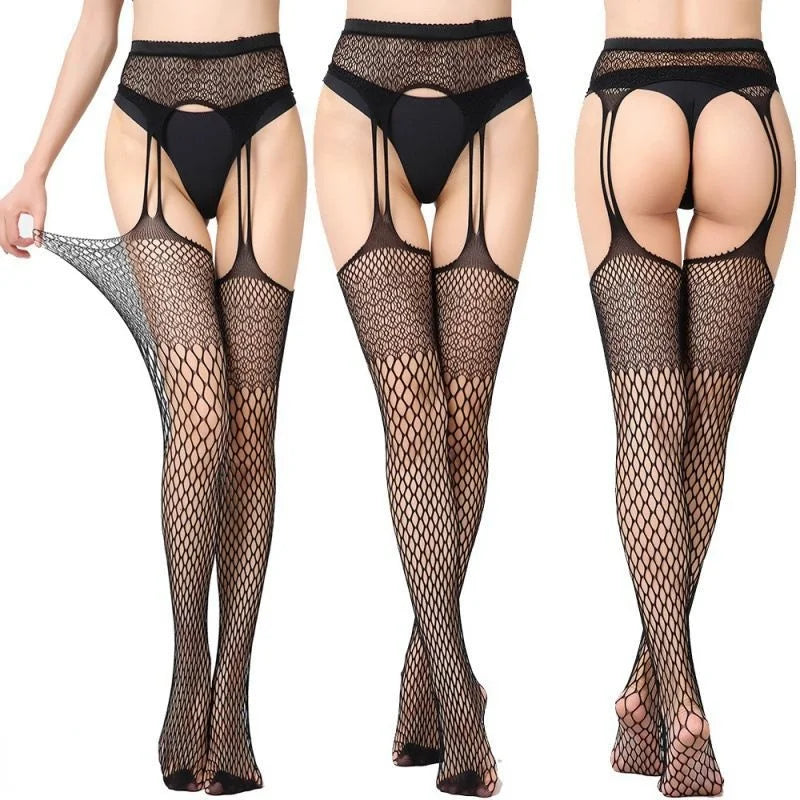 Women’s Gothic Bat Fishnet Stockings - Harajuku Emo Mesh Thigh High Tights with Sexy Alternative Lingerie Style