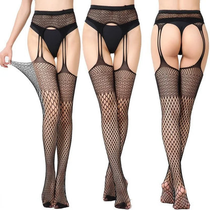 Women’s Gothic Bat Fishnet Stockings - Harajuku Emo Mesh Thigh High Tights with Sexy Alternative Lingerie Style