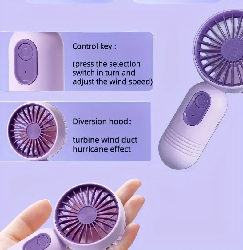 Mini Handheld USB Fan – 3-Speed Strong Wind Portable Desk Fan, Rechargeable for Students, Office, Outdoor, Travel, and Camping