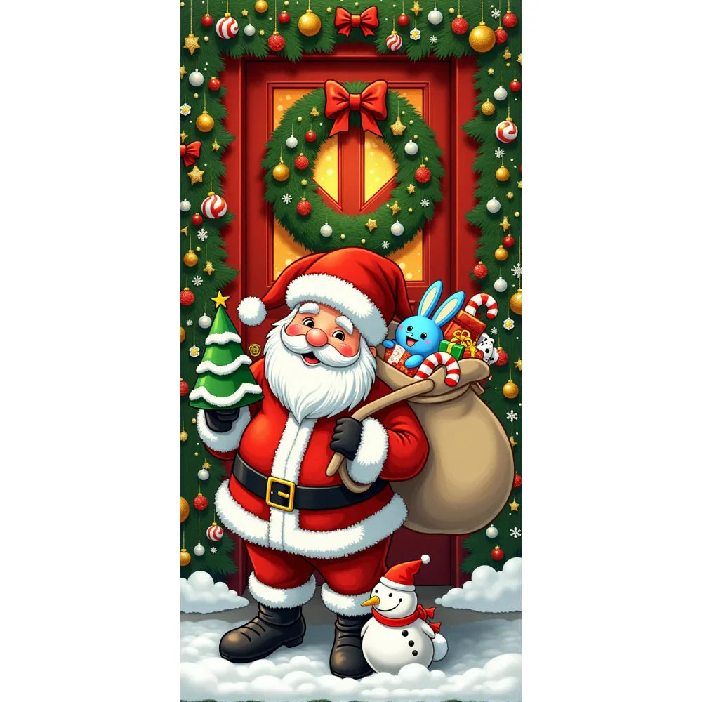 Christmas Fabric Door Banner – Merry Christmas Hanging Background for Photo Booth, Xmas Decor & Photography Props