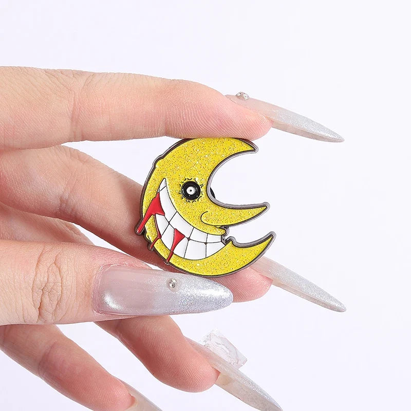 Soul Eater Crescent Moon Enamel Pin - Anime Gothic Brooch Lapel Badge Gift for Fans