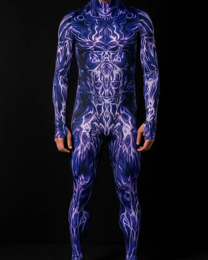 Men's Cyberpunk Muscle Bodysuit - Sci-Fi Printed Cosplay Zentai Costume for Carnival, Stage & Performance Events