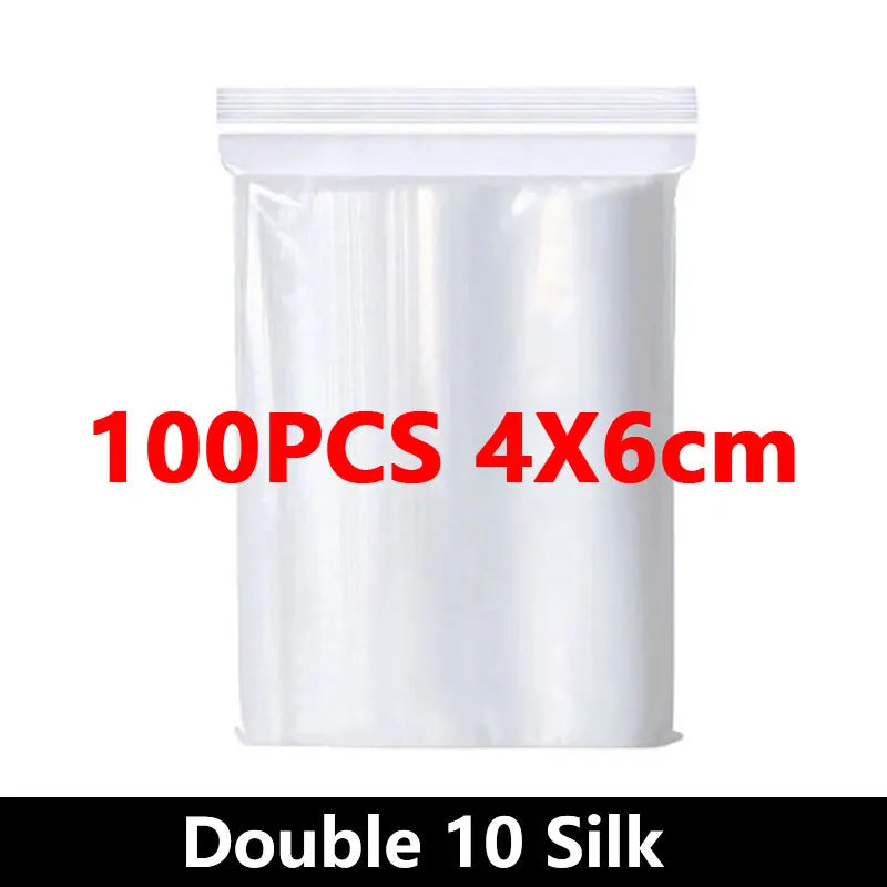 100PCS Thick Zipper Sealed Bags – Clear Plastic Storage Bags for Jewelry, Food Packing, Reclosable Ziplock Bags
