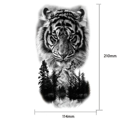 Waterproof Temporary Tattoo Sticker: Forest Lion, Tiger, Bear Flash Tattoos - Women's Leopard, Wolf, Crown Body Art, Men's Arm Fake Tatoo