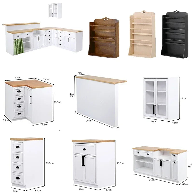 1/6 Scale BJD Dollhouse Wooden Shelf & Sink Cabinet — Miniature Kitchen Furniture Accessory for Dollhouse Bar Counter
