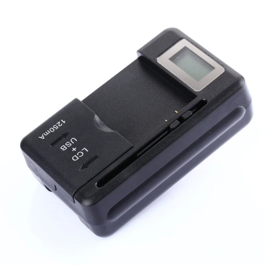 Universal Car Mobile Battery Charger - EU/US Plug with LCD Indicator Screen & USB Port for Phone Battery Charging