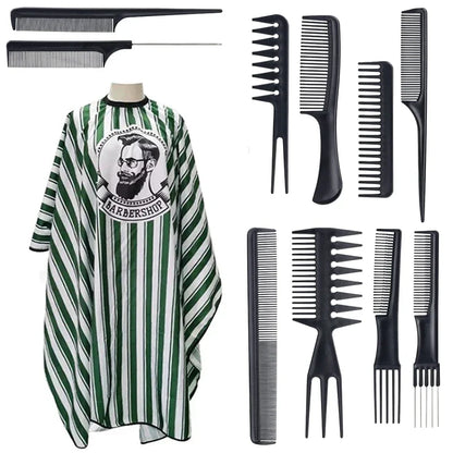 11pcs/15pcs Barber Salon Cloak Set – Adjustable Stylist Cape with Neck Buckle, Dust Removal Brush & Comb
