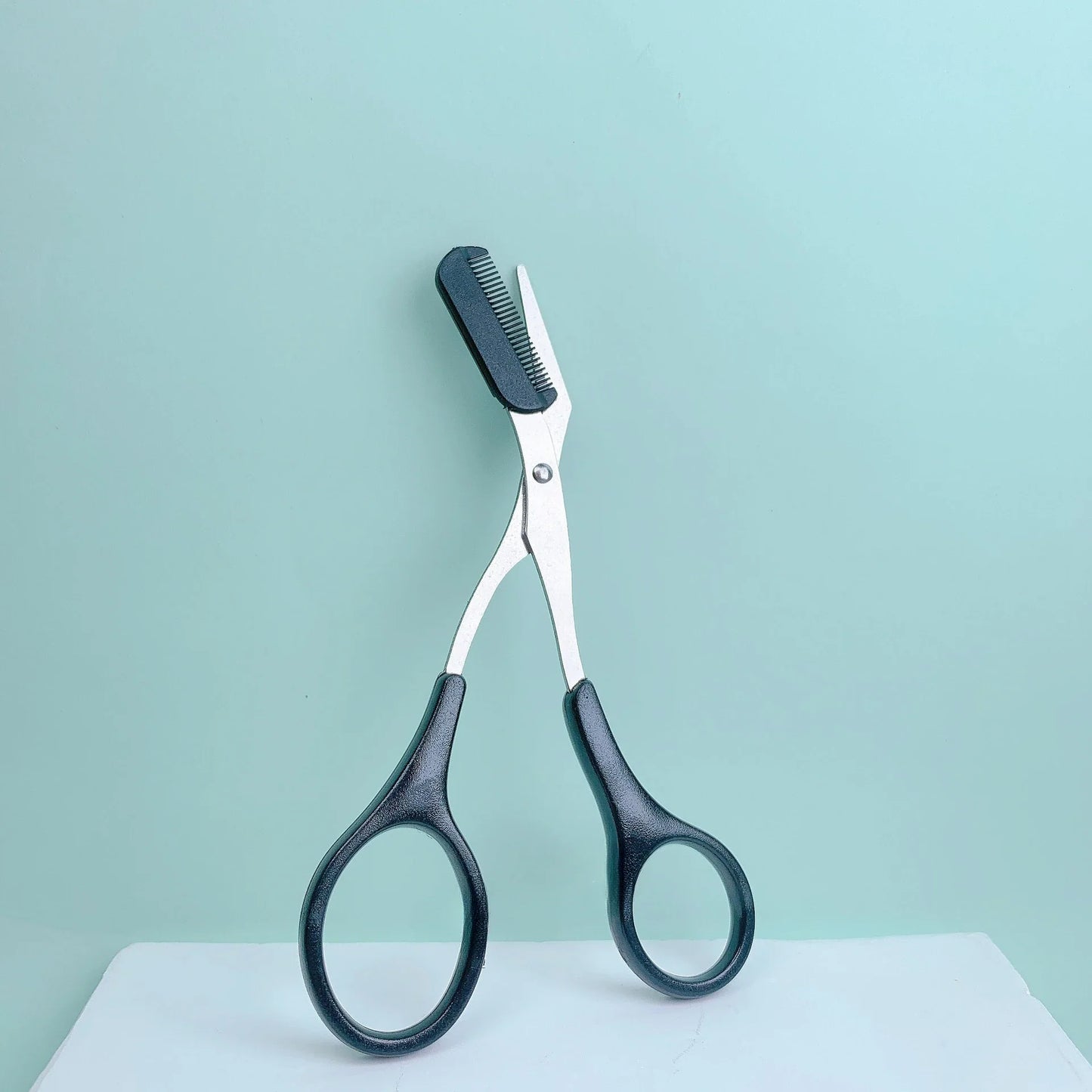 Pink Eyebrow Trimming Scissors - Stainless Steel Brow Grooming Tool with Built-In Comb