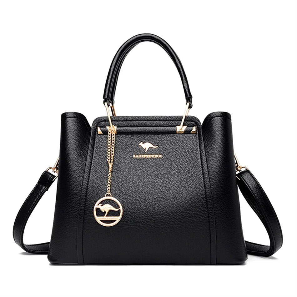 Women’s Soft Leather Luxury Handbag – Designer 3-Layer Large Capacity Shoulder & Crossbody Tote Bag