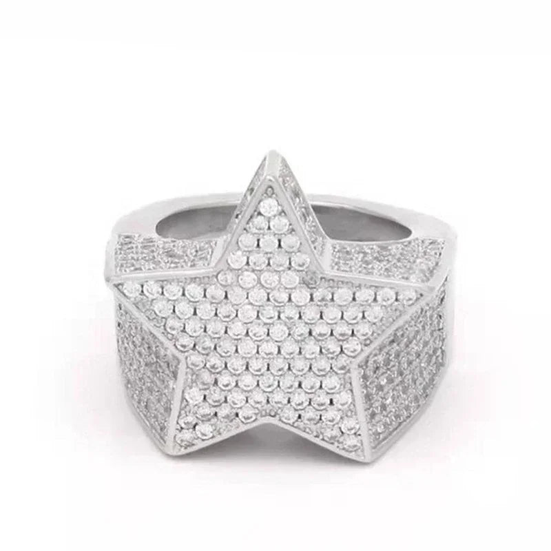 Hip Hop Iced Out Men Ring - Trendy Copper Pave CZ Geometry Jewelry with Bling Cubic Zirconia Design