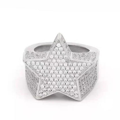 Hip Hop Iced Out Men Ring - Trendy Copper Pave CZ Geometry Jewelry with Bling Cubic Zirconia Design