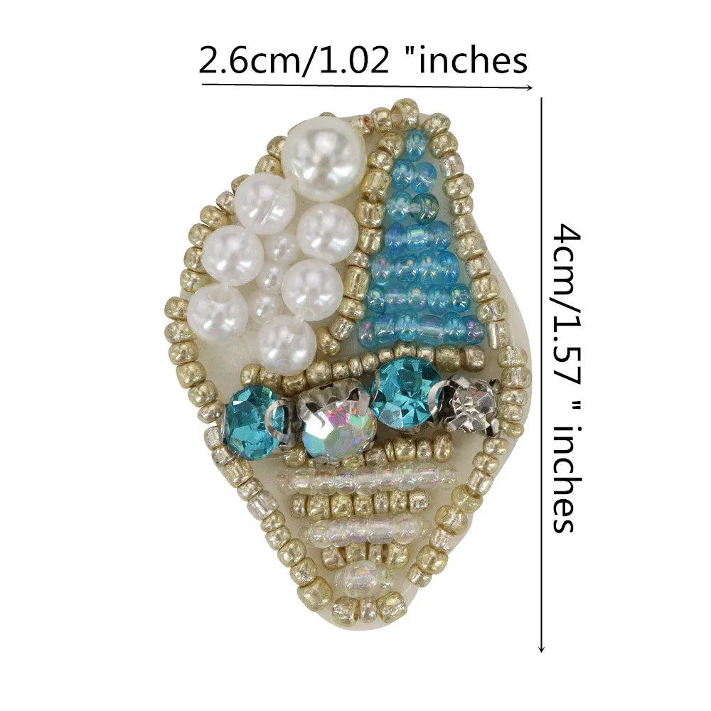 Marine Series Rhinestone Patches - Handmade Shell Starfish Seahorse Leaf Beaded Sewing Appliques for DIY Clothing