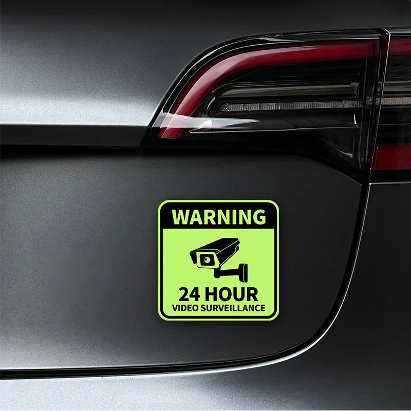 24-Hour Video Surveillance Glow Warning Sticker – Motorcycle & Car Glow-in-the-Dark Decals for Helmet, Fairing, Window & Bumper Safety