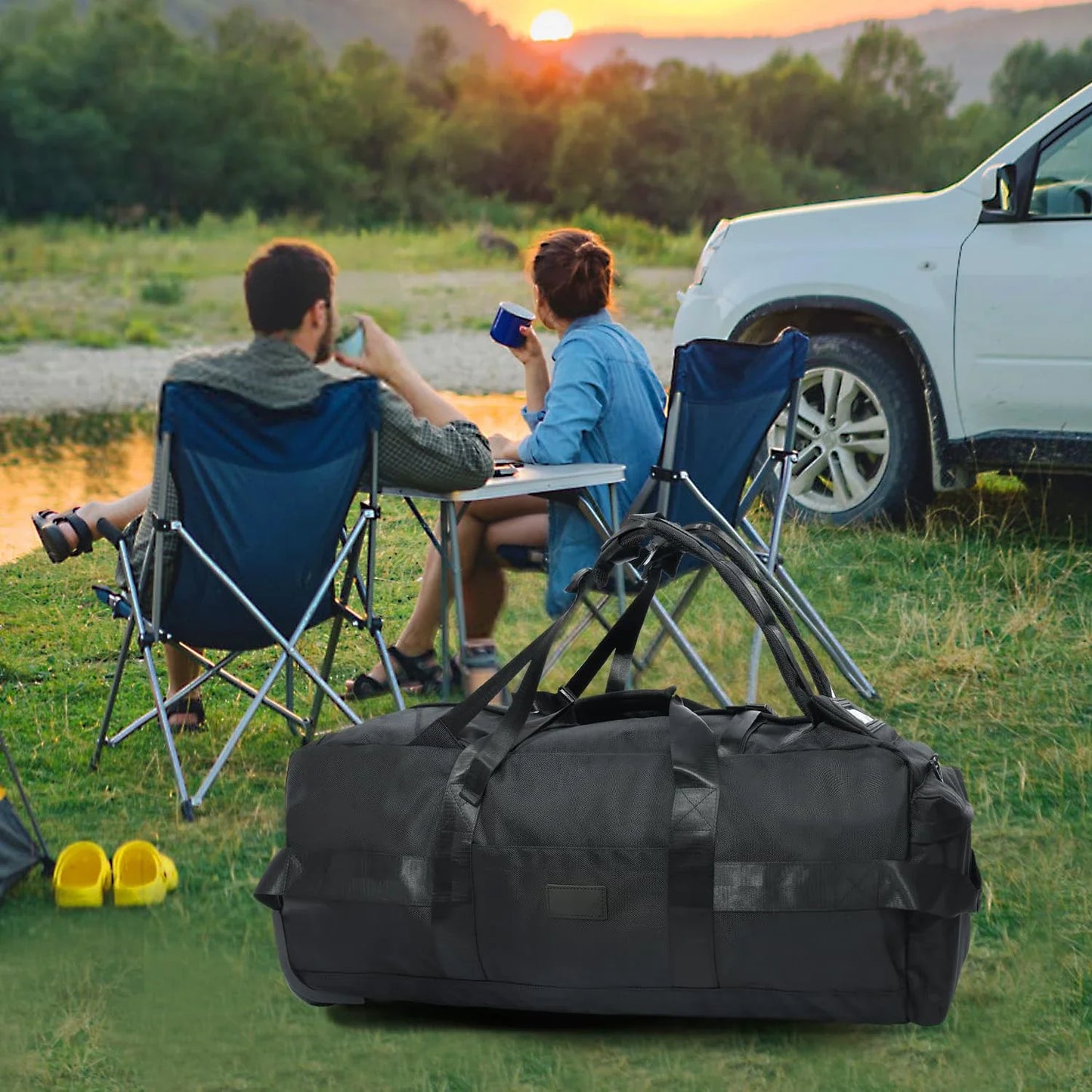 80L Rolling Duffle Bag with Wheels – 31" Heavy-Duty Foldable Travel Duffel, Water-Resistant Luggage with Shoulder Strap