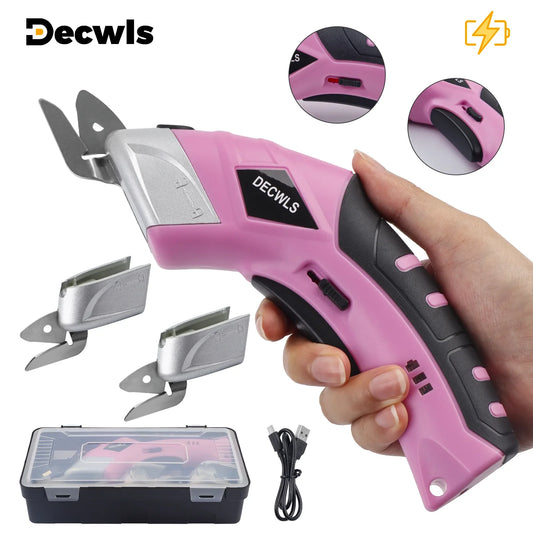 Portable Cordless Electric Scissors - USB Rechargeable Cutting Tool with 3 Heads for Fabric Leather Cardboard Plastic