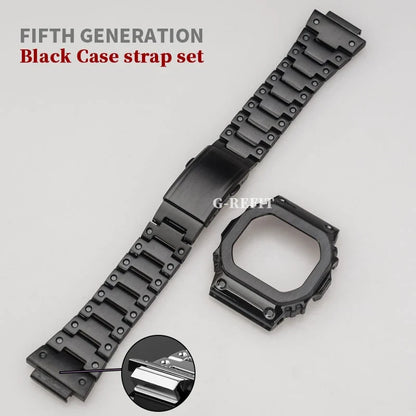 G-Refit V6.0 DW5600 Metal Bezel Kit - Stainless Steel Watch Band Strap & Case Accessories with Tools for GWB5600/GWM5610