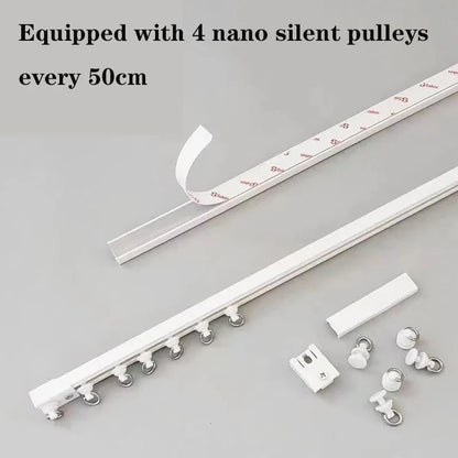 Strong Self-Adhesive Curtain Track: Nano Silent Sliding Top-Mounted or Side-Mounted Window Decor Accessory - No Punching Required