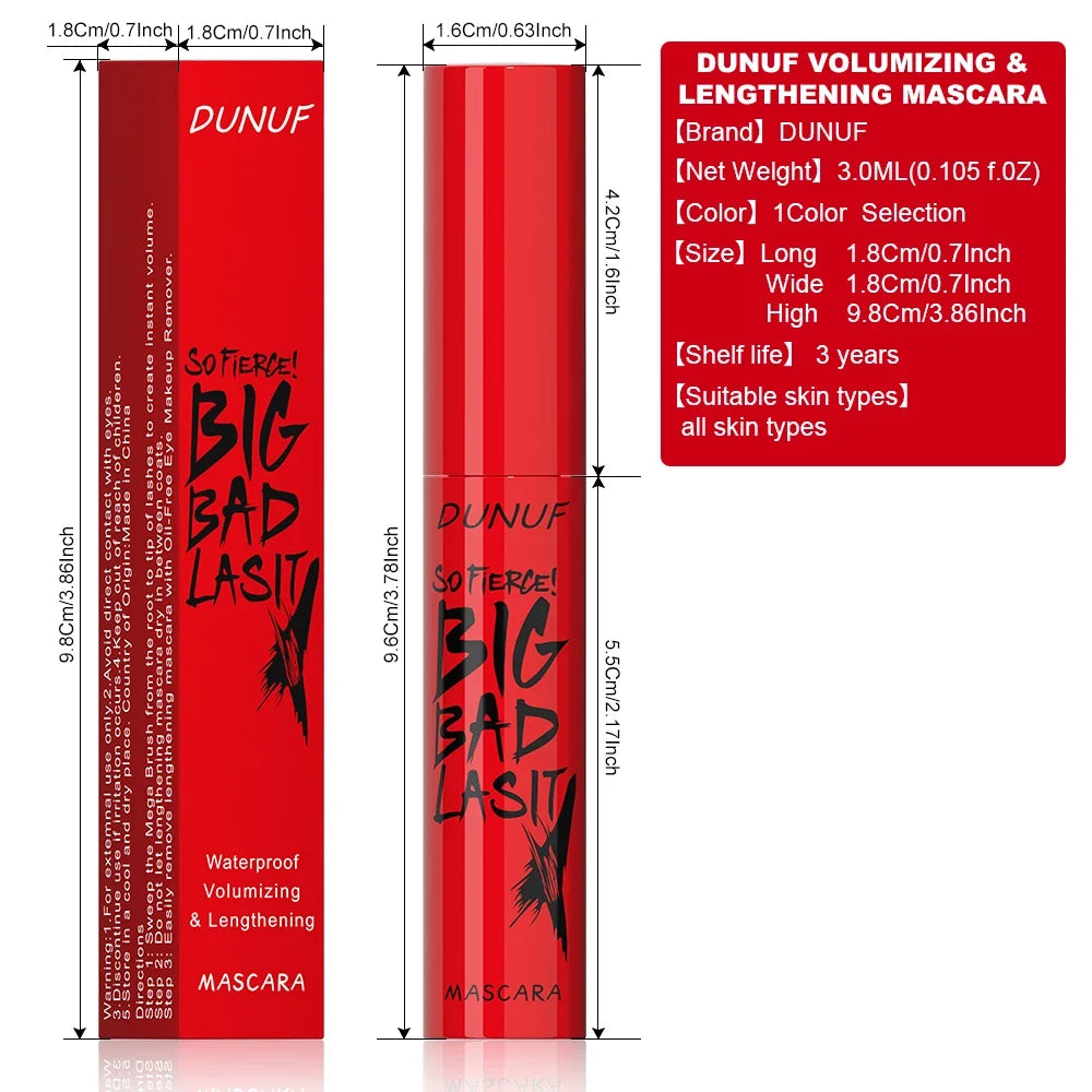 DUNUF Long Lasting Waterproof Mascara - Curling, Thickening & Smudge-Proof Eyelash Makeup for Beginners