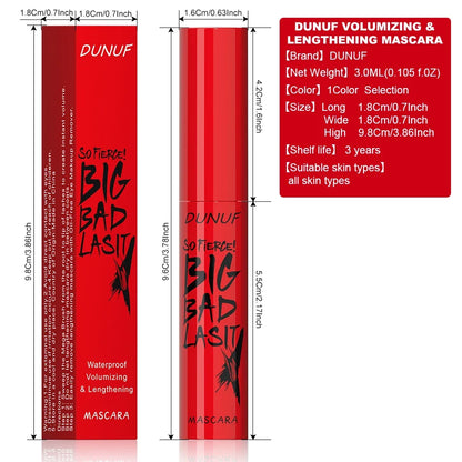 DUNUF Long Lasting Waterproof Mascara - Curling, Thickening & Smudge-Proof Eyelash Makeup for Beginners