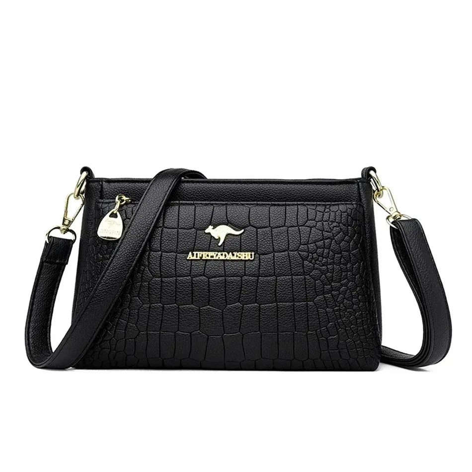 Women’s Soft Leather Luxury Handbag – Designer 3-Layer Large Capacity Shoulder & Crossbody Tote Bag