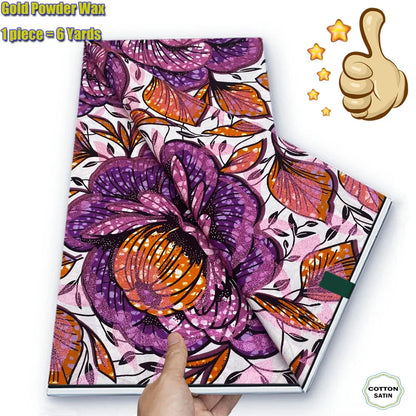 Soft Glitter Golden Wax Fabric - 100% Cotton Ankara Flash Gold Print Batik African Fabric for Nigerian Fashion Sewing & Crafting