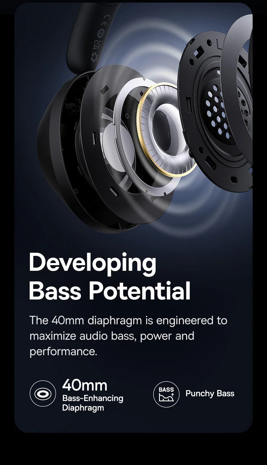 Baseus Bass 30 Max Wireless Headset - Bluetooth 5.3, Over-Ear Headphones, Bass-Enhancing 40mm Diaphragm, Ultra Low Latency, 50H Playtime
