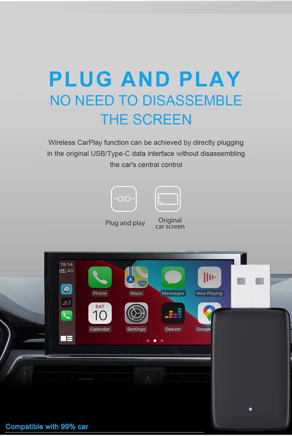 2 in 1 Wireless CarPlay & Android Auto Adapter – Wired to Wireless Dongle, Bluetooth Plug & Play Mini Box
