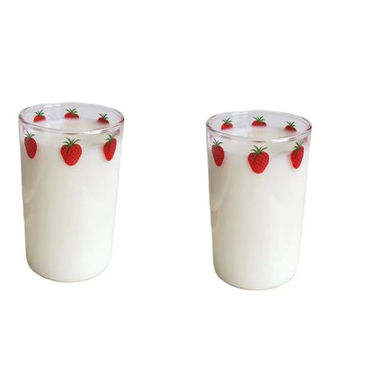 16oz Glass Juice Cup with Straw – Berry Pattern Reusable Coffee & Milk Cup, Easy Clean Drinkware for Hot & Cold Beverages (1/2PCS)