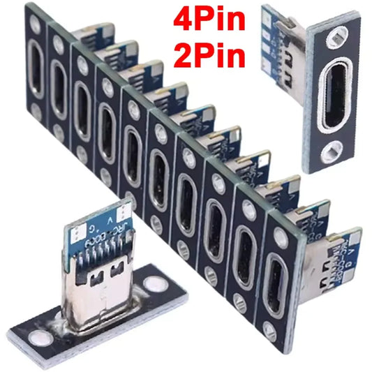 USB Type-C Charging Port Connector - 2Pin 4Pin Female Jack with Fixing Plate for Device Repair (1-20PCS)