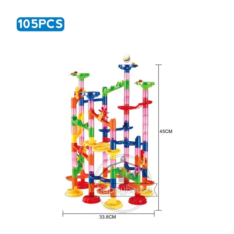 DIY Marble Run Race Track Set - 3D Maze Ball Roller Building Blocks Toy for Kids Creative STEM Play