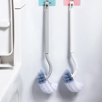 S Shaped Toilet Brush - Wall Mounted 360° Bathroom Cleaning Brush with Long Handle Soft Bristles