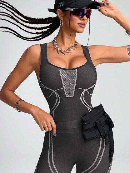 Women’s Sports Yoga Jumpsuit – Colorblock Fitness & Leisure Training Suit