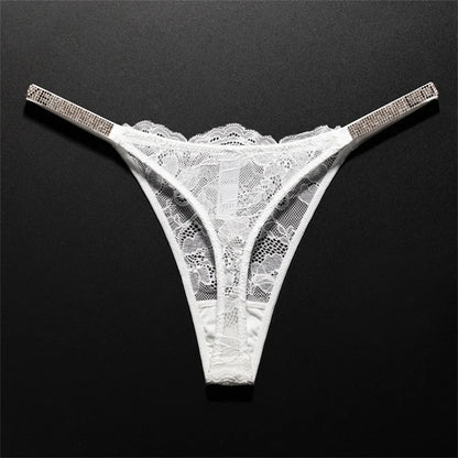 Women's Crystal Lace Thong - Sheer Transparent Breathable T-Back Lingerie Plus Size S-XL