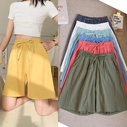 Women's Cotton High Waist Shorts - Soft Casual Summer Loose Fit Shorts with Pockets