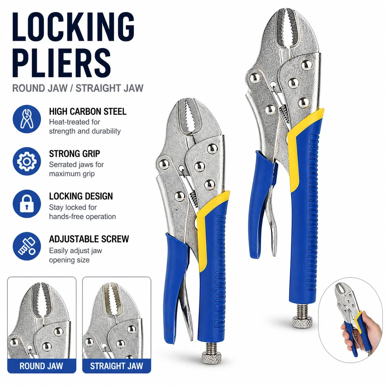 Multi-Function Locking Pliers - Straight & Curved Jaw Adjustable Heavy-Duty Vise Grip Clamp Tool