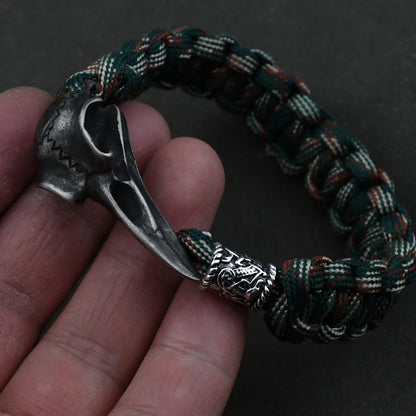 Odin Crow Skeleton Viking Bracelet - Norse Rune Bead Paracord Rope Valknut Eagle Pendant Amulet Jewelry Gift