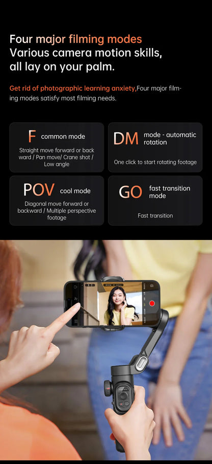 AOCHUAN 3-Axis Handheld Gimbal — Smartphone Stabilizer with Fill Light for iPhone & Android