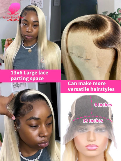 13x6 Lace Frontal Human Hair Wig - Ombre Blonde 1B 613 Pre-Plucked Lace Front Wig for Women