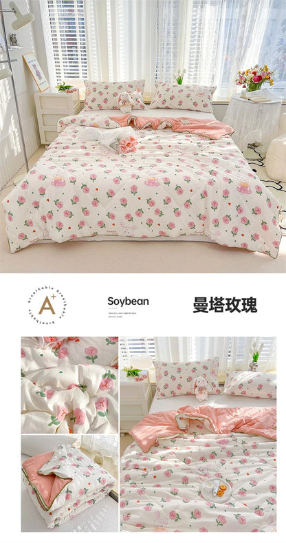 Washed Double Gauze Quilt – Lightweight Summer Comforter with Soya Fibre Filling, Soft & Breathable for Queen Size
