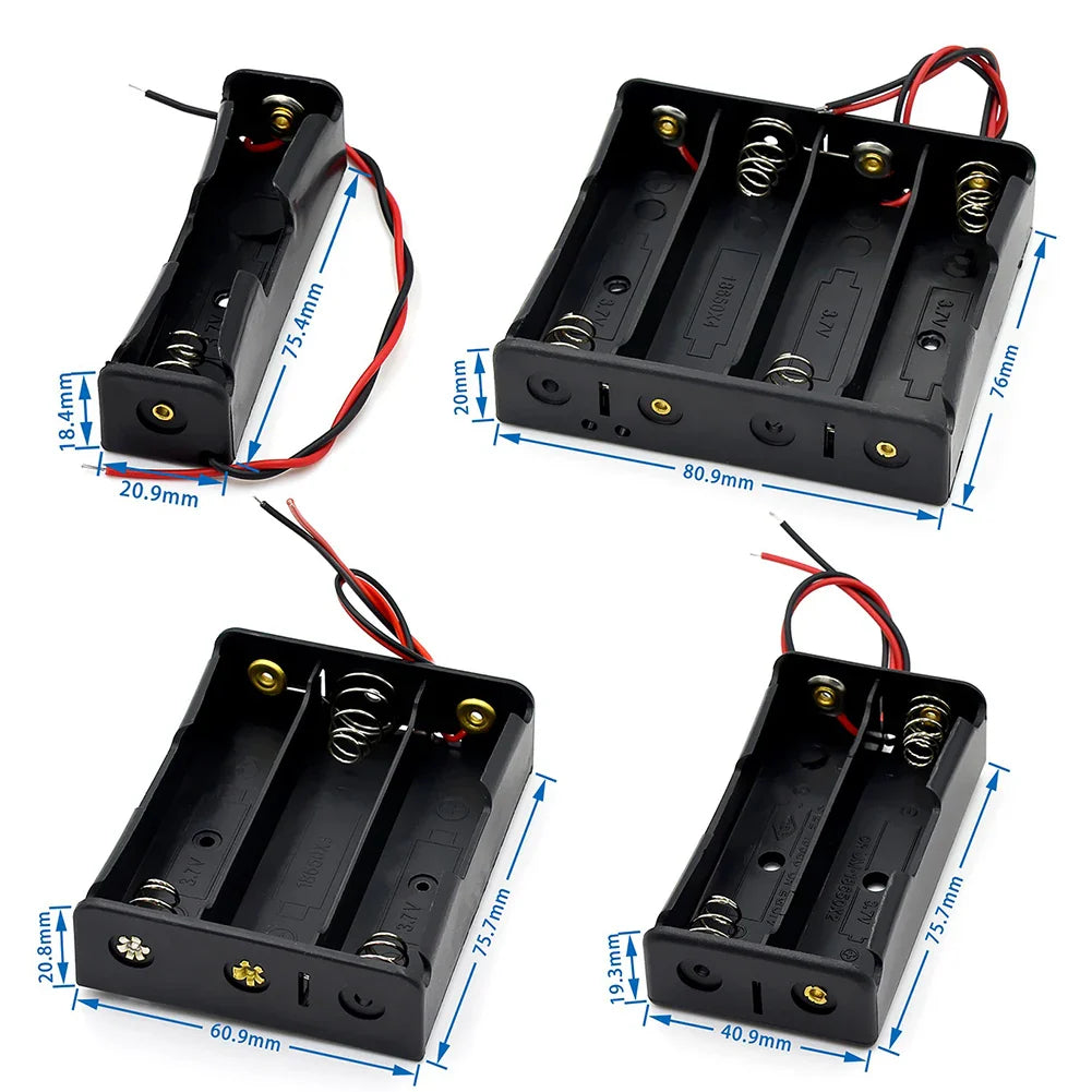 10-in-1 Plastic 18650 Battery Holder — 1/2/3/4 Slot Storage Box with Wire Lead for 3.7V 18650 Batteries