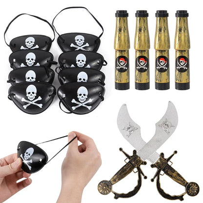 Pirate Party Costume Set - Eye Patch, Coins, Skull Hat & Birthday Decoration Accessories for Kids