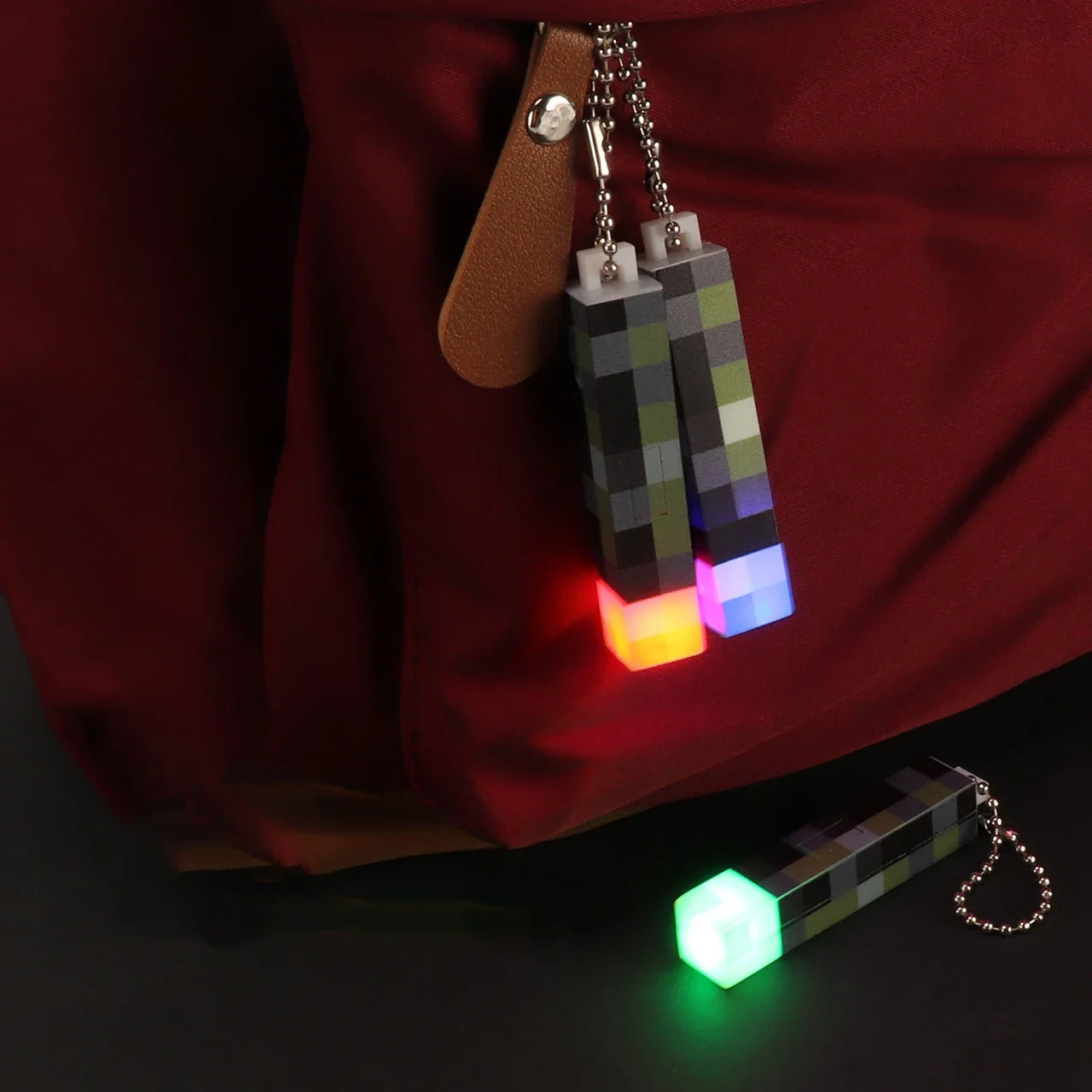 Pixel Mini Torch Keychain - USB Rechargeable LED Flashlight & Backpack Pendant Game Gift