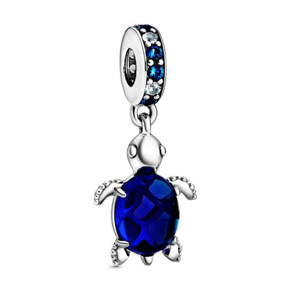 925 Silver Plated Murano Glass Sea Turtle Dangle Charm - Colorful Pink & Blue Jewelry for Women's Bracelet