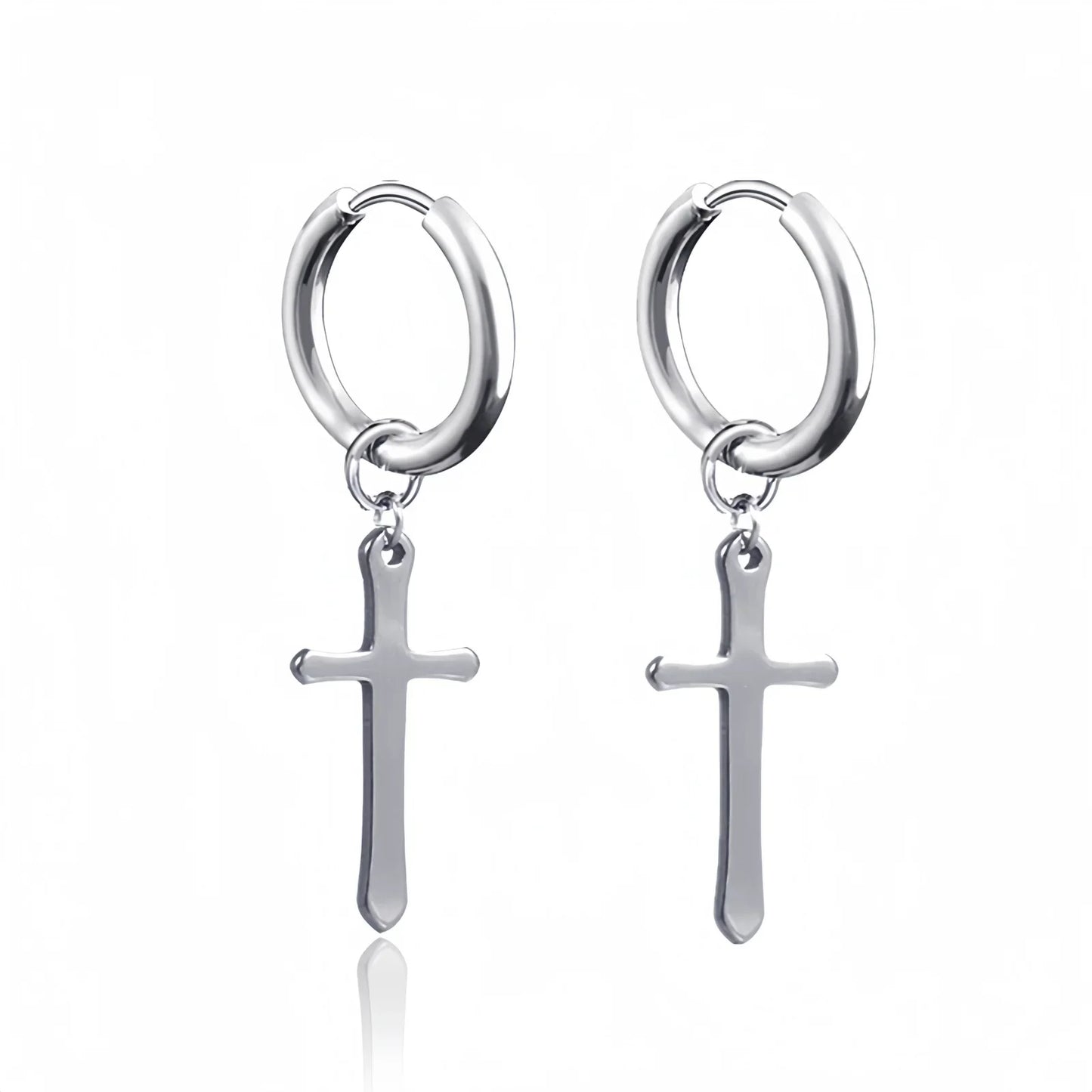Long Hanging Cross & Leaf Hoop Earrings – Vintage Stainless Steel Hip Hop Unisex Jewelry Accessories