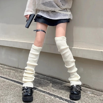 Lolita Knitted Leg Warmers for Women – 40/50/70cm White & Black Crochet Sock Boot Cuffs for Autumn & Winter