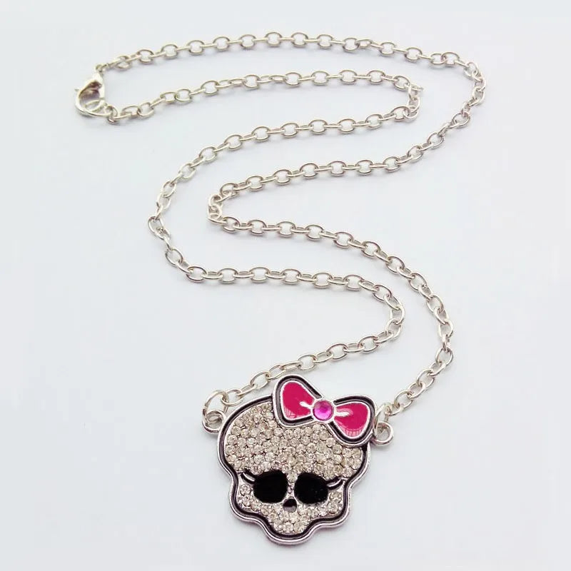 Rhinestone Skull Bow Tie Necklace - Sweet Cool Spicy Girl Gothic Pendant Jewelry