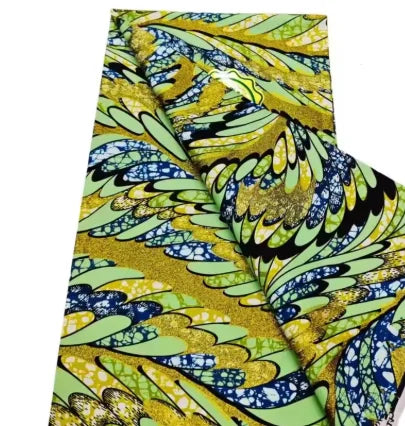 African Glitter Wax Print Fabric - 6 Yards Pink Gold Ankara Cotton Batik Material for Uniforms